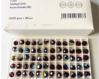 10pcs Swarovski® Amethyst AB Round Faceted Beads -  Fully drilled -  8mm Pack includes 10 beads Ref:5000 craft
