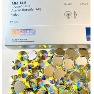 2pc Swarovski® Crystal AB Foiled 14mm Rivoli   Round Sew-on Stones Two Holes Flatbacks Rhinestones  ref: 3200