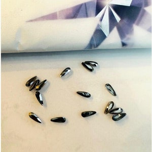 10pcs Tooth Gems  Preciosa®  Drop 2x6mm Jet Hermatite Black Lead-Free Gems Non hotfix Foiled Rhinestones Flatbacks