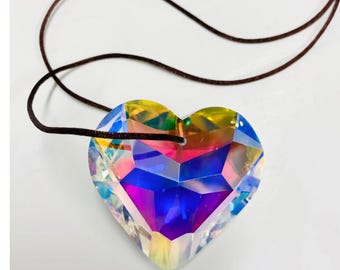 1pc Austrian AB crystal Heart 43mm  (4.3cm)  Jewellery Suncatcher Pendant