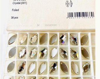 2 Stück Swarovski® Kristall 18 x 9 mm Navette-förmige Aufnähsteine Zwei Löcher Flatbacks Strasssteine und Stoff ref: 3224