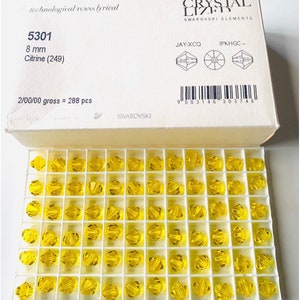 10pcs Swarovski®Citrine   5301  XILION Bicone Beads  -  Fully drilled -  8mm size
