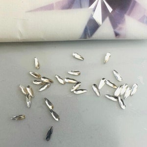 10pcs Tooth Gems  Preciosa®  Drop 2x6mm CRYSTAL  Lead-Free Gems Non hotfix Foiled Rhinestones Flatbacks