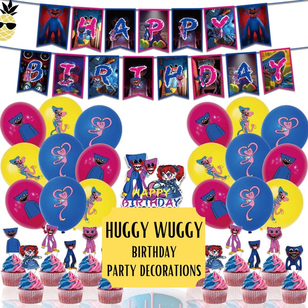 Huggy Wuggy theme party decorations | birthday banner | Cupcake toppers | balloons | party supplies | birthday decor | FNF birthday
