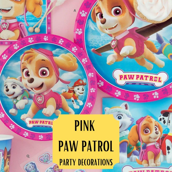 Pink Paw patrol party decorations | birthday banner | Plates | balloons | party supplies | cups | tattoos | Girl paw patrol | Ryder | Chase