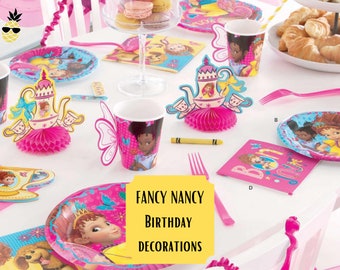 Fancy Nancy Birthday party decorations | Fancy Nancy party supplies | banner, tablecloth, plates, favor, bags | Fancy Nancy décor