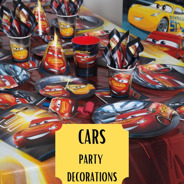 Disney Cars theme party decorations | Tablecloth | Plates | napkins | Cups | blowouts