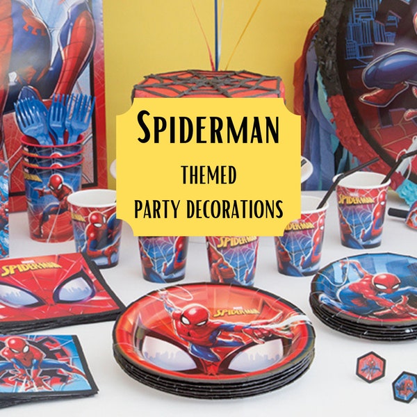 Spiderman birthday party supplies | plates | tablecloth | banner | napkins | Spiderman theme party