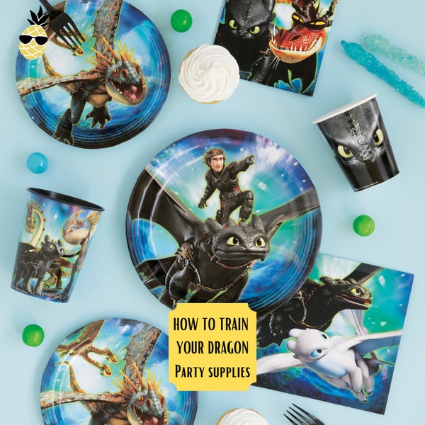 How to train your dragon party decorations | banner | plates | napkins | tablecloth | masks dragon party