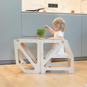 5-in-1 foldable Montessori wooden high chair transformable toddler tower kids desk and chair set kitchen tower for kids