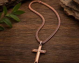 Solid Copper Cross Necklace, Pure Copper Chain with Cross Pendant, 20-24 Inch Unisex Jewelry