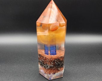 Hexagon Tower, HandMade Orgonite. 6" H, 2-1/4" W