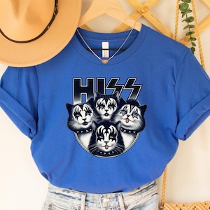 Hiss Cats T-shirt , Rock Music Band Shirt , Hiss Cats Tee , Rock N&#39; Roll ,t-shirt , Funny Gifts For Cats and Rock Music Lovers