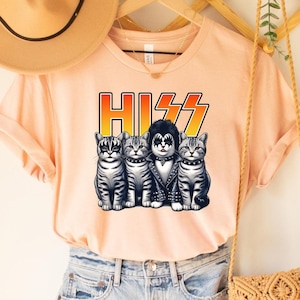 Hiss Cats T-Shirt, Kittens Rock Shirt, Kiss Funny Parody T-Shirt, Humour Cat Shirt, Rockstar Cat Tee, Cat Lovers Fun Gift T Shirt