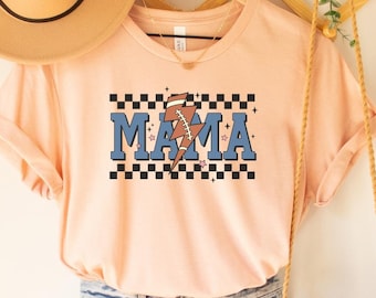 Football Mama Lightning Bolt Shirt: Retro Checkered Design