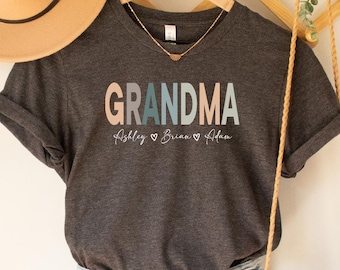 Camiseta personalizada para la abuela, con los nombres de los nietos, un regalo personalizado para los abuelos.