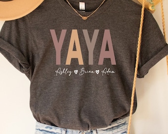 Custom Yaya Shirt with Grandkid Names: Personalized Grandma Gift