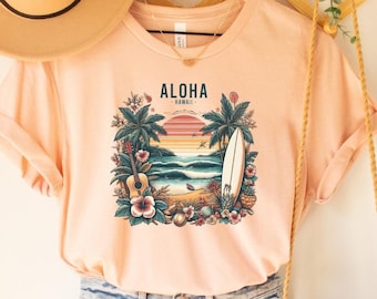 Aloha Hawaii Graphic Tee, Surfboard Vacation Shirt