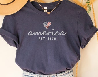 América Est. Camiseta de 1776, Camisetas del 4 de julio, Camiseta con gráfico de América para adultos