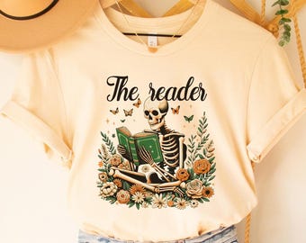 Skeleton Reading Book T-Shirt: Book Lover Halloween Tee