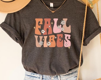 Retro Fall Vibes Graphic Tee, Trendy Autumn Shirt