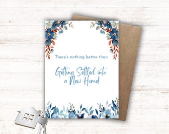 New Home Card Set, Elegant Blue Floral Design, Realtor Closing Gift