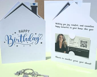Real Estate Agent Birthday Cards: Client Marketing Set with Stickers
