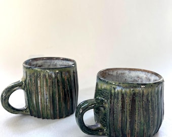 Handmade 6oz  green carved  painter's mug