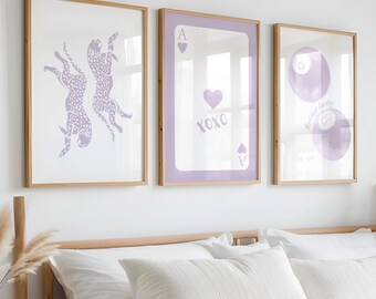 Lilac Wall Art Set: Cheetah, Ace of Hearts, 8-Ball Prints (Digital Download)