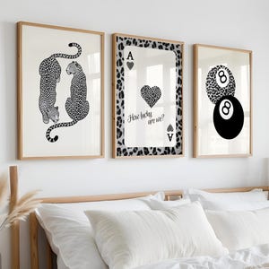 Trendiges 3er-Set Drucke, Schwarz-Weiß-Leoparden-Wandkunst, 8 Poolball-Druck, Geparden-Wandkunst, Lucky Me Poster, Gepardenästhetisches Raumdekor