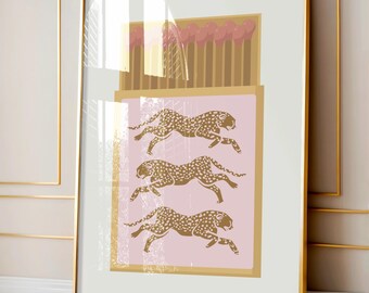 Pink Leopard Matchbox Print: Y2K Cheetah Wall Art (Digital Download)