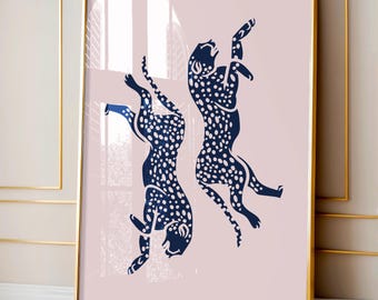 Pink Leopard Print: Navy Cheetah Poster, Retro Glamour Wall Art (Digital Download)