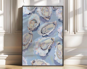 Abstracte kust strandhuis muurkunst print, Oyster Wall Art Print, minimalistische muur print, poster zeevruchten, digitale download, moderne schilderkunst