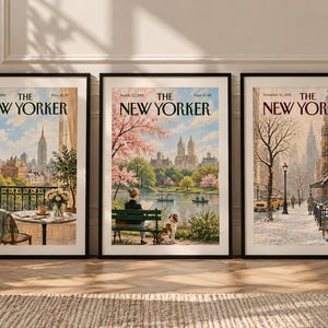 New York Wandbild-Set (3-teilig), New Yorker Motive, saisonale Wandbilder für NYC, Stadtposter für Frühling, Sommer und Winter, digitaler Download