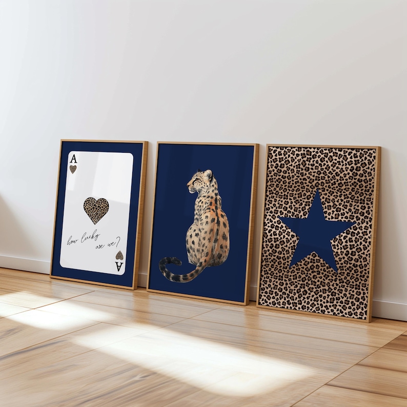 Navy Leopard & Cheetah Print Set: Trendy Preppy Wall Art (digital ...