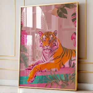 Retro Pink Tiger Print: Maximalist Dorm Decor (Digital Download