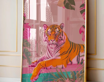 Retro Pink Tiger Print: Maximalist Dorm Decor (Digital Download