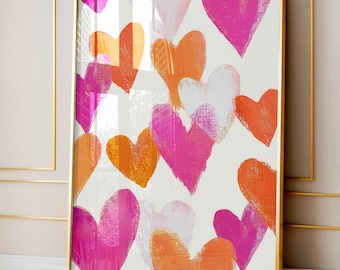 Pink Orange Herzen Poster: Preppy Graffiti Wandkunst (Digitaler Download