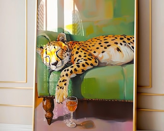 Sleeping Cheetah Art Print: Whimsical Animal Painting (Digital Download)