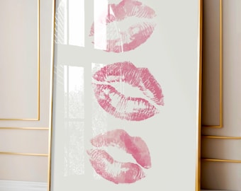 Poster Pink Lipstick Kiss : Girly Coquette Dorm Decor (téléchargement numérique)