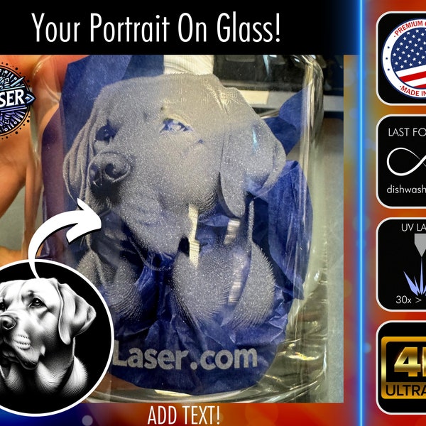Your Portrait HD In Glass - UV Laser 30x Better - Christmas, Pets, Weddings, Birthdays, Memorials, Graduation - Free Ship - Custom