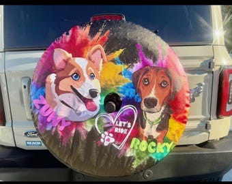 Fully Custom Tire Cover with a Design in Full Color for any Size Tire. Text & Graphics Included