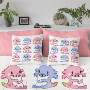 Axolotl Cute Throw Pillow for beds or couches or use them to relax on the floor. Size is 16 x 16