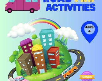 Road Trip Full-Color Activity Book with Mazes, Coloring, Travel Log, Road Trip Bingo, Word Searches-90 pages of activities.