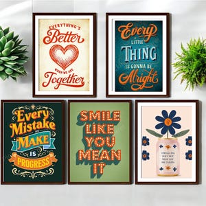 Inspirational Art Set of 5 prints, Motivational Wall Art, Retro Typography digital Posters, Entryway decor Posters PRINTABLE Art Prints