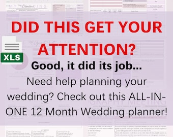 The 12 Month Wedding Planner, All-In-One ULTIMATE Excel Spreadsheet / Bride Help Guide & Tool / Budget / Printable Editable Customizable