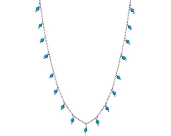 Blauw turkoois kralen Sterling zilveren ketting ketting