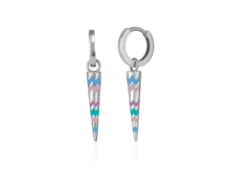 Rainbow Spike Sterling Silver Drop Hoop Earring