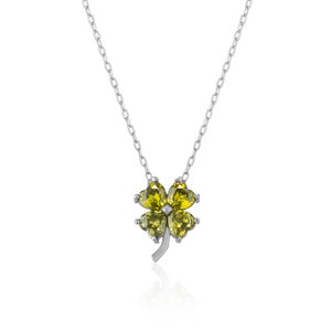 Four Leaf Clover Sterling Silver Necklace Mystic Green image 1