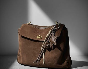 Brown Leather Star Bag Charm, Handmade Keychain Pendant